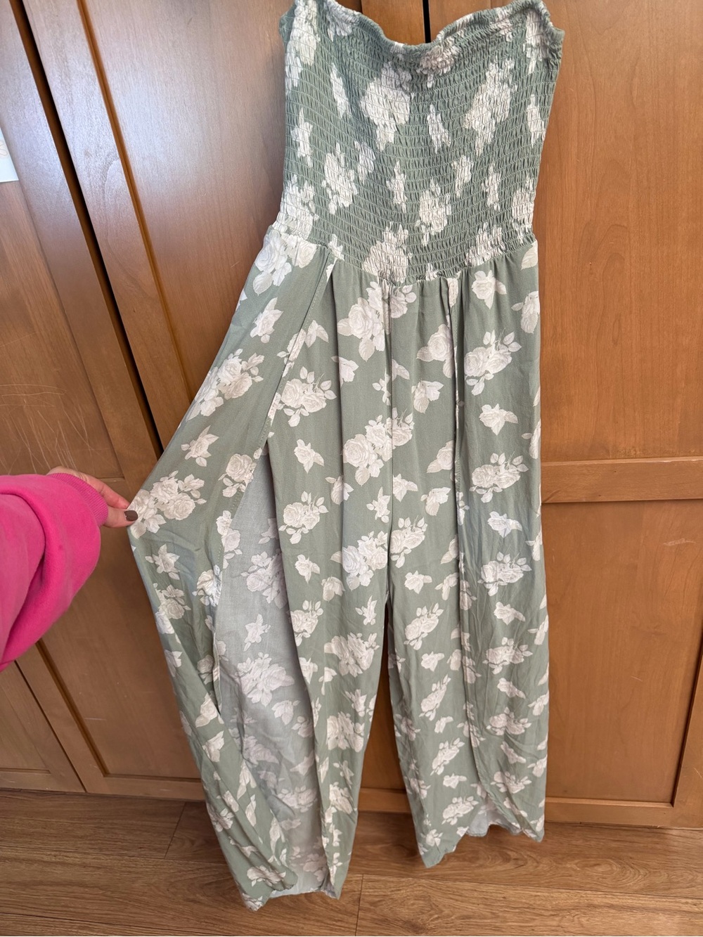 Justify Sage Green Strapless Floral Jumpsuit